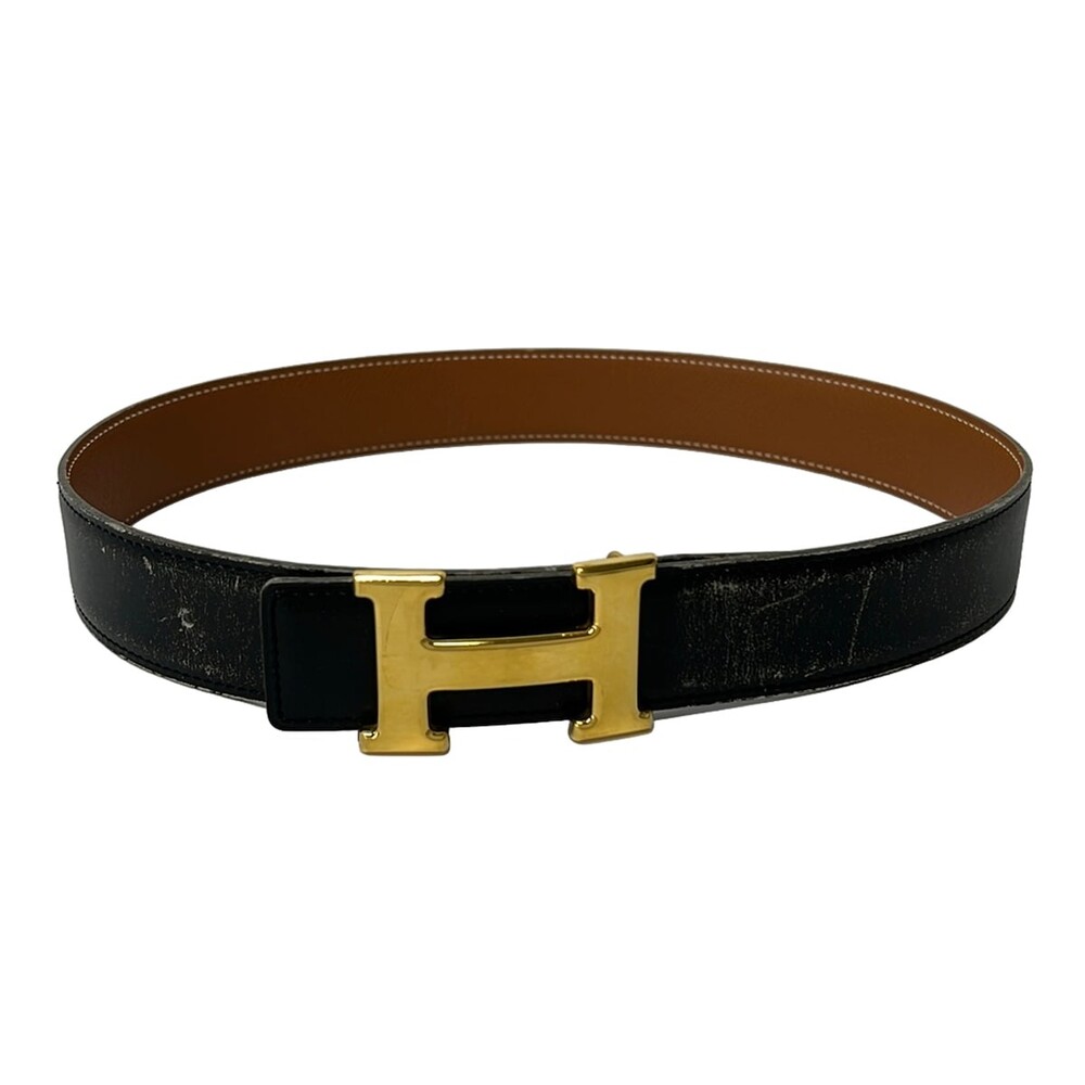 Hermes H Belt Black Gold Leather #364368H58B
